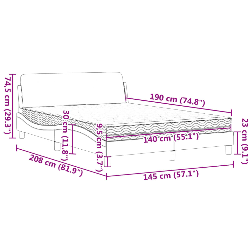 Bett mit Matratze Dunkelgrau 140x190 cm Samt