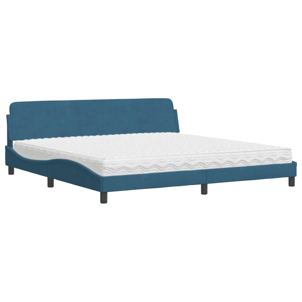 Bett mit Matratze Blau 200x200 cm Samt