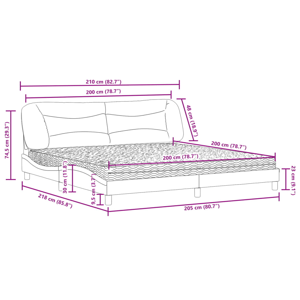 Bett mit Matratze Dunkelgrau 200x200 cm Stoff