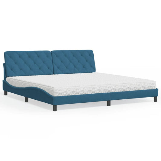 Bett mit Matratze Blau 200x200 cm Samt