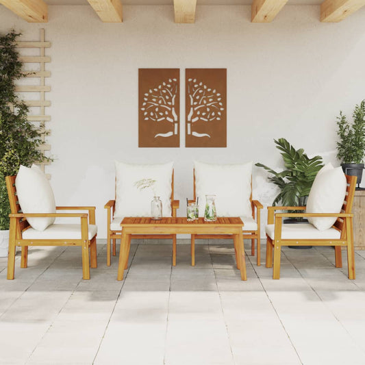 5 uds. Conjunto de salón de jardín con cojines de madera maciza de acacia.