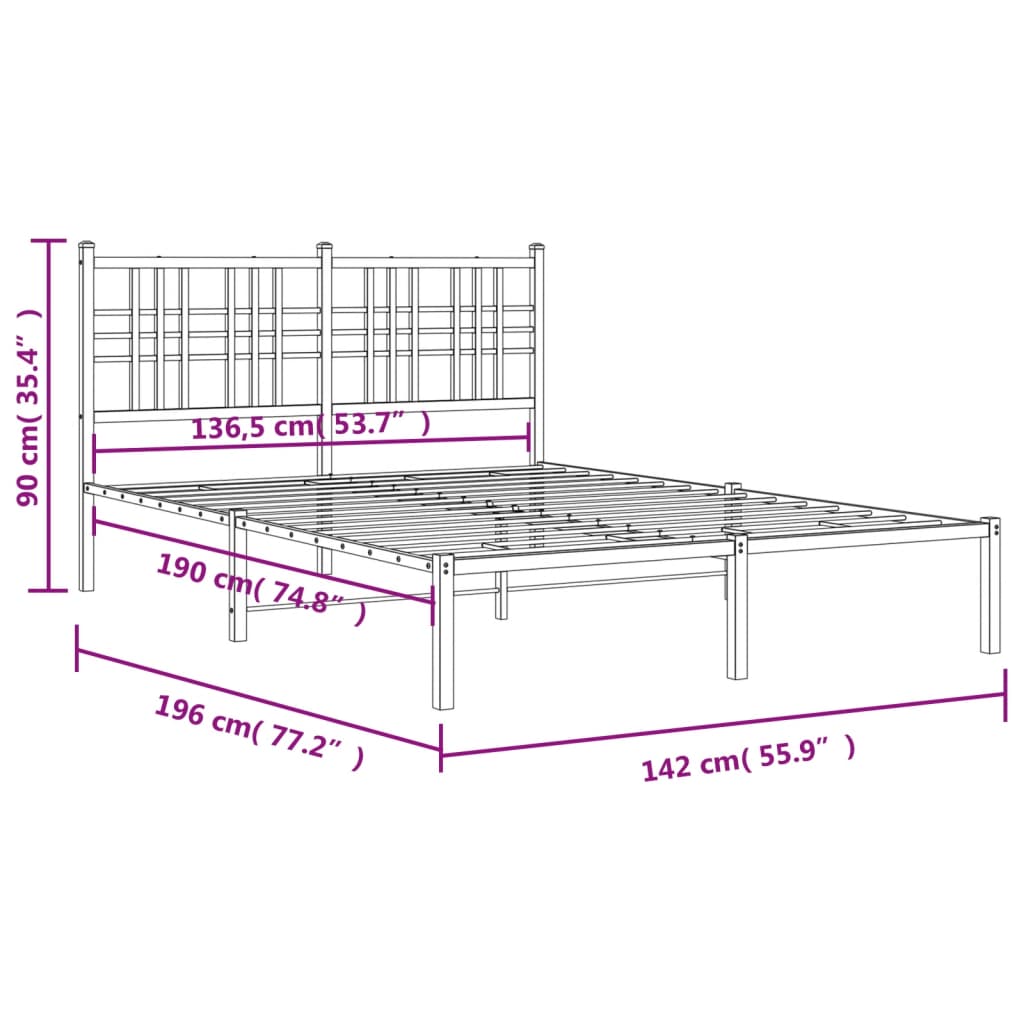 Bettgestell mit Kopfteil Metall Schwarz 135x190 cm