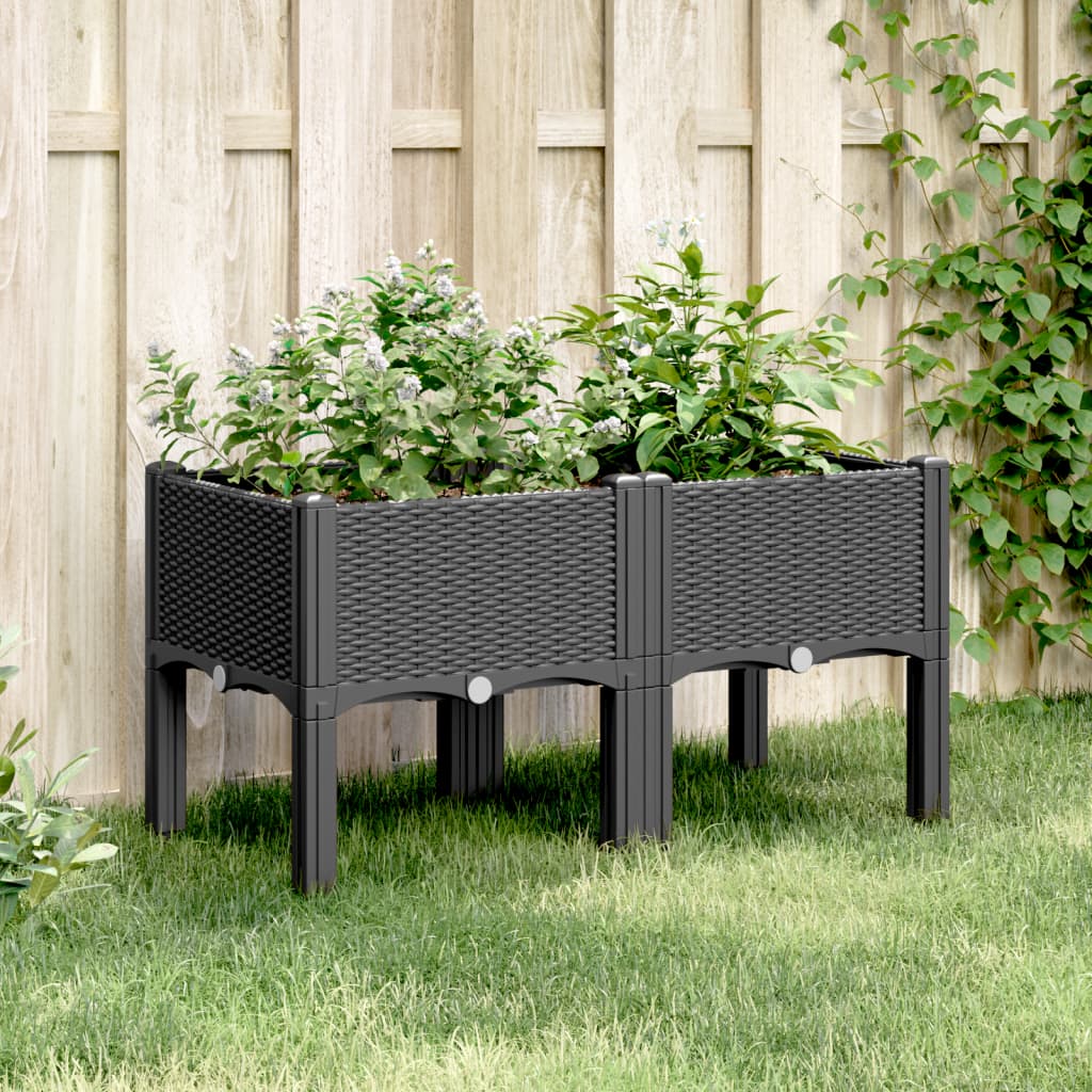 Jardinera con patas negro 80x40x42 cm PP