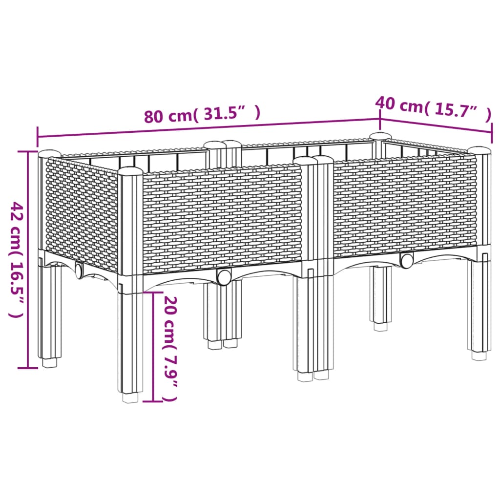 Pflanzkasten mit Beinen Braun 80x40x42 cm PP