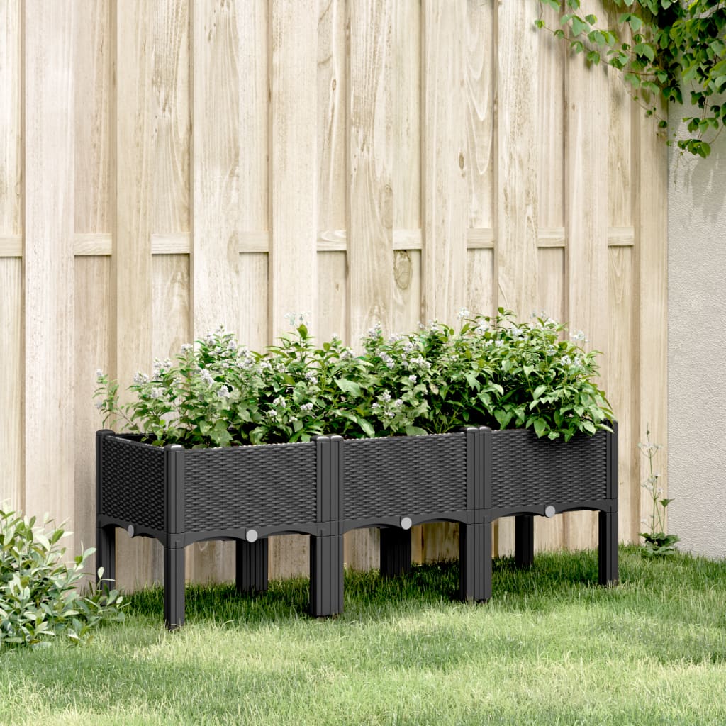 Jardinera con patas negro 120x40x42 cm PP