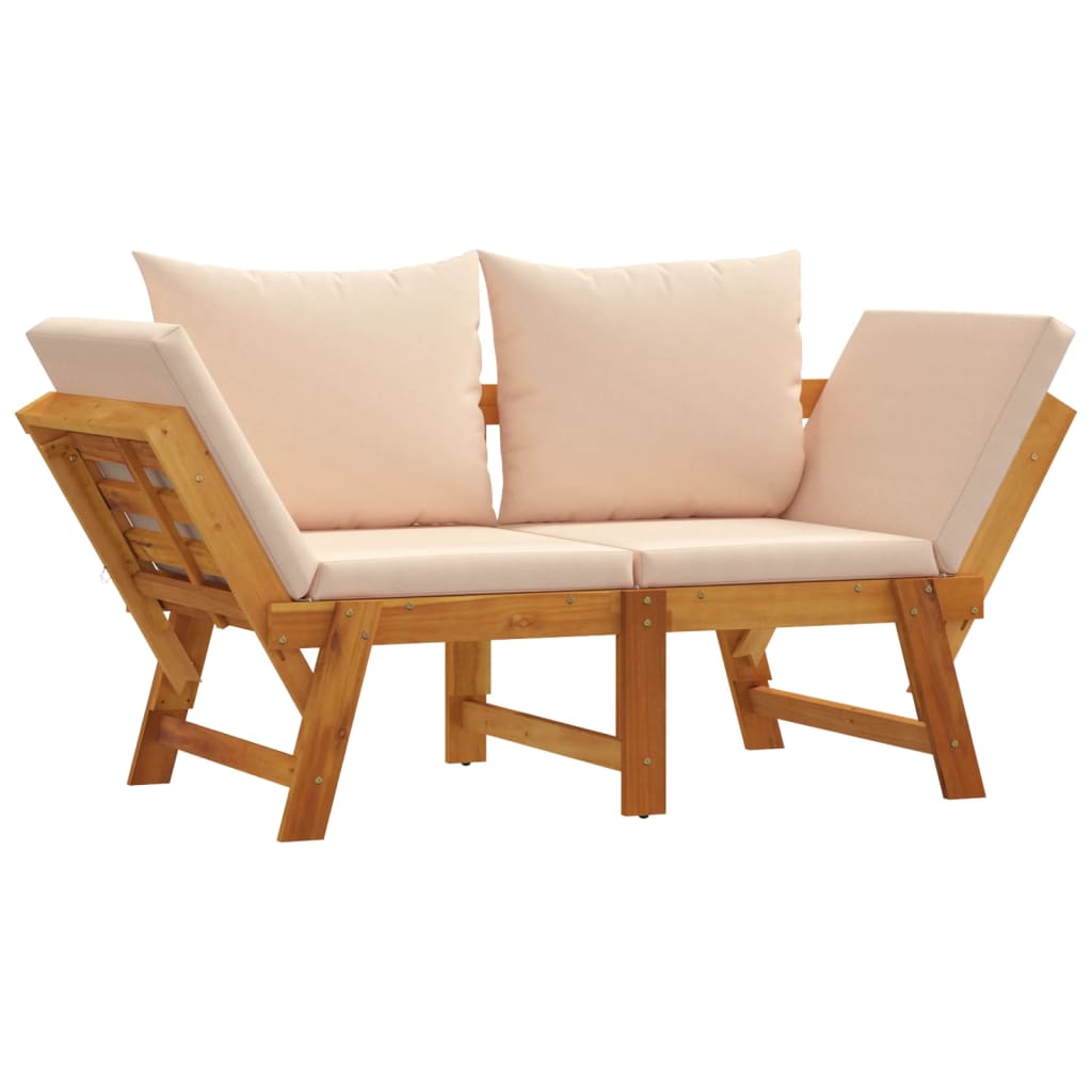 Banc de jardin avec coussins 2 en 1 en bois d'acacia massif