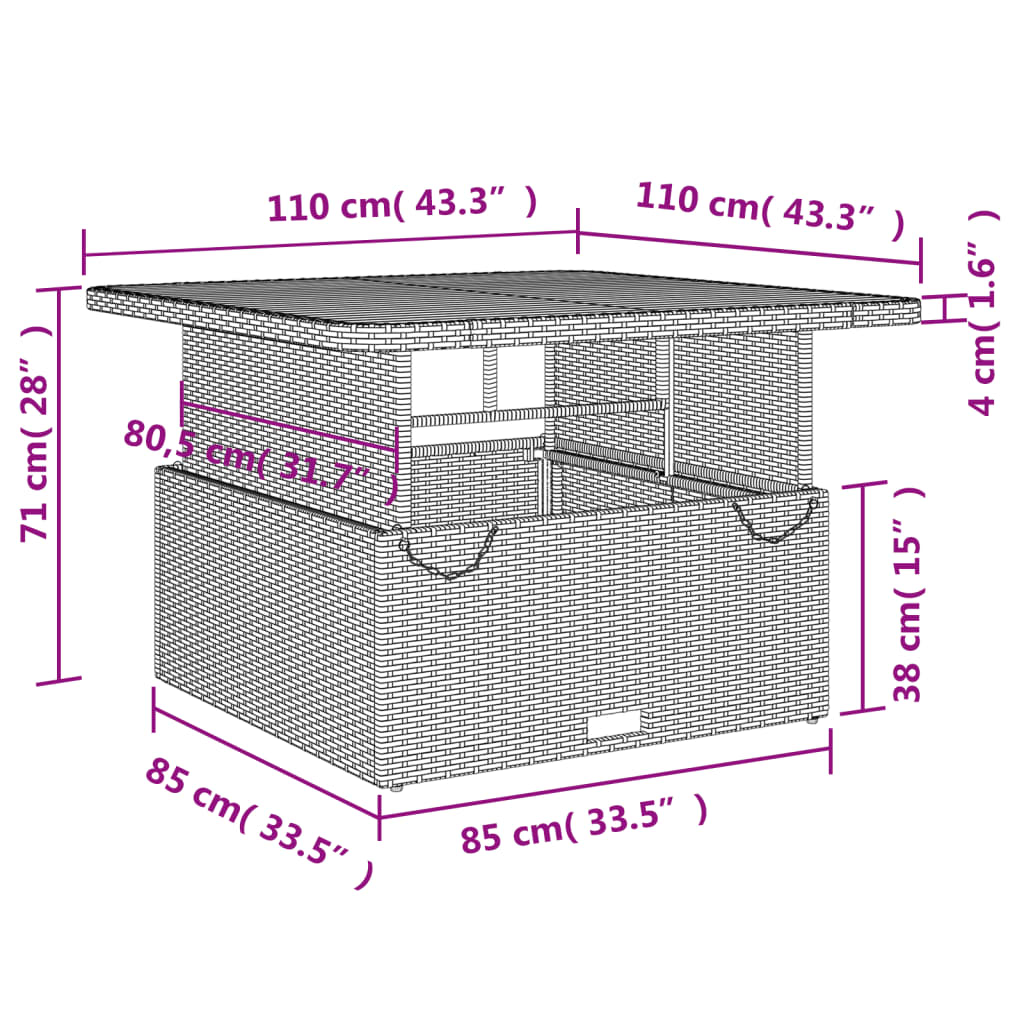 Garten-Couchtisch 110x110x71 cm Poly Rattan und Akazienholz