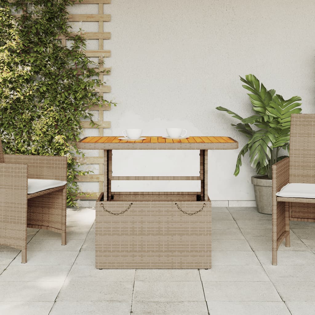 Garten-Couchtisch Beige 90x55x71 cm Poly Rattan und Akazienholz