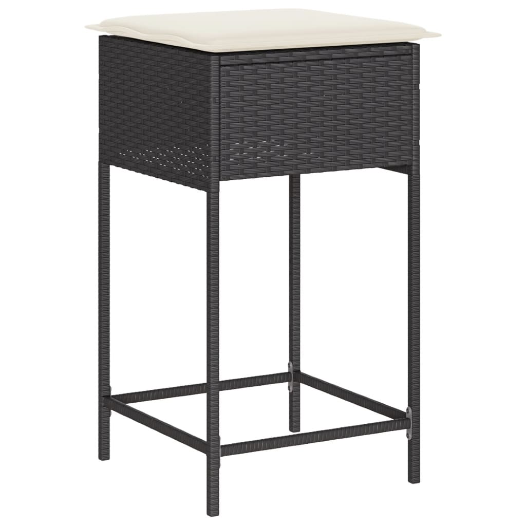 Garten-Barhocker mit Kissen 2 Stk. Schwarz Poly Rattan