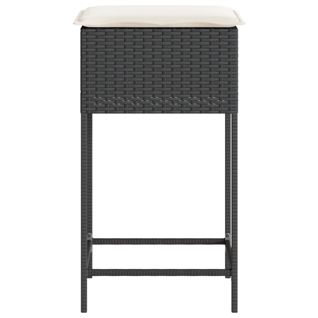 Garten-Barhocker mit Kissen 2 Stk. Schwarz Poly Rattan