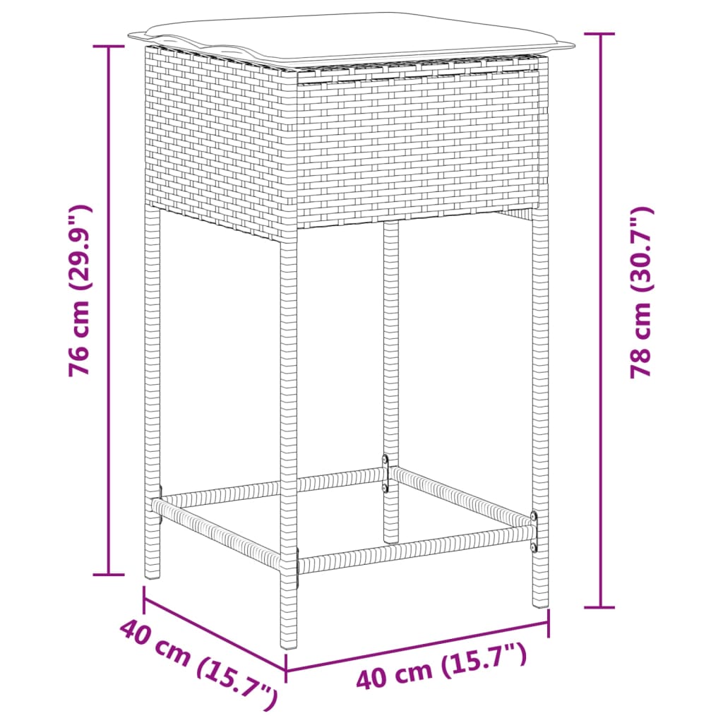 Garten-Barhocker mit Kissen 2 Stk. Schwarz Poly Rattan