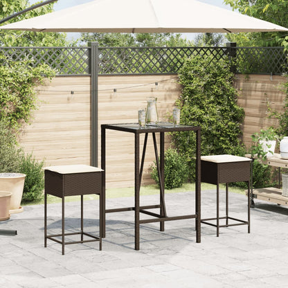 Tabourets de bar de jardin avec coussins 2 pcs Poly rotin marron