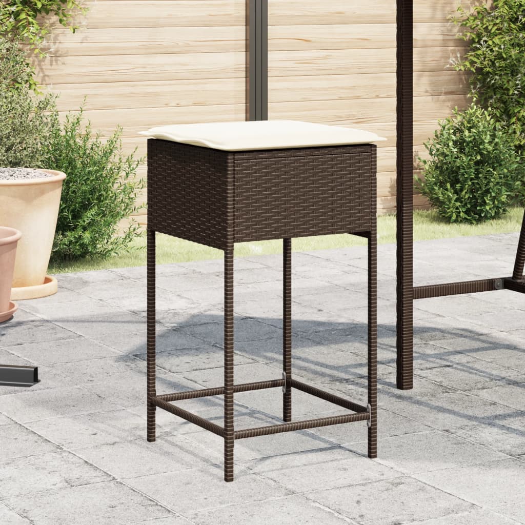 Tabourets de bar de jardin avec coussins 2 pcs Poly rotin marron