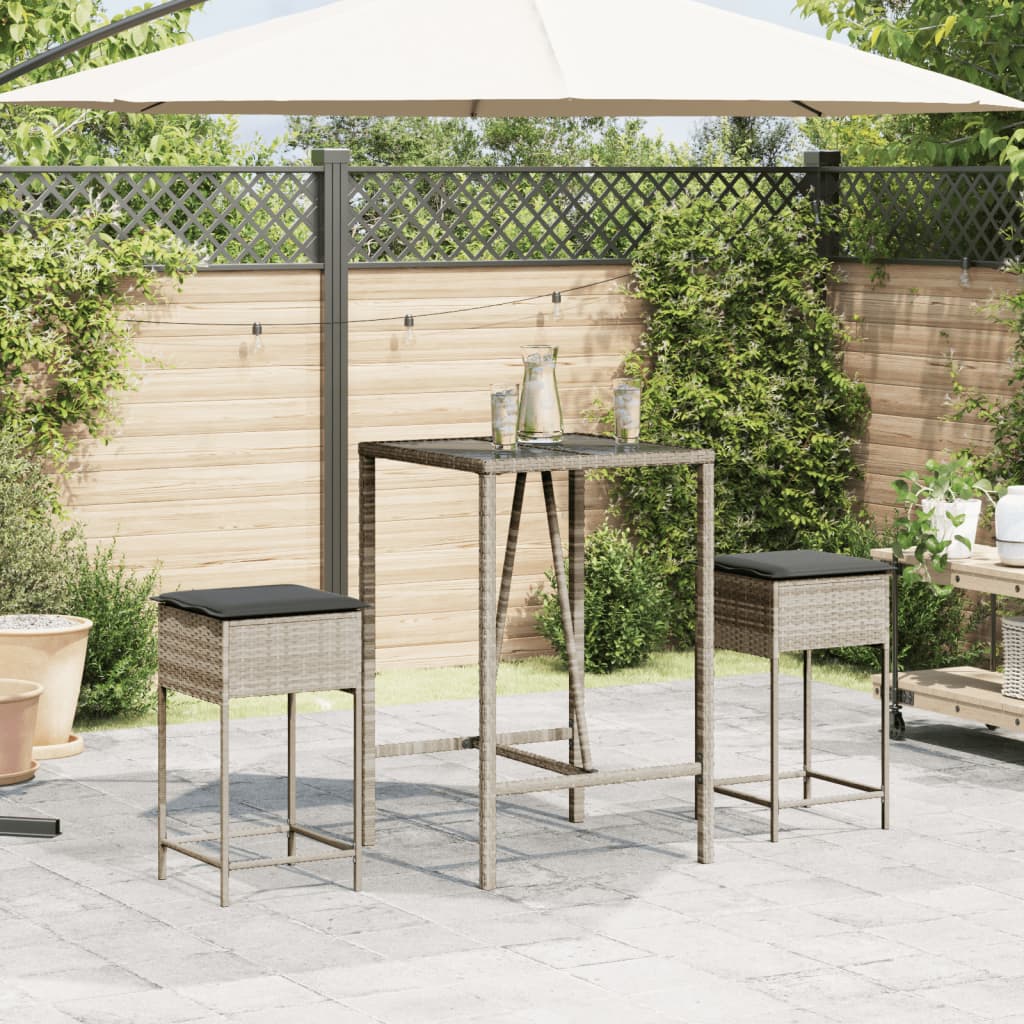 Tabourets de bar de jardin avec coussins 2 pcs. Polyrotin gris clair