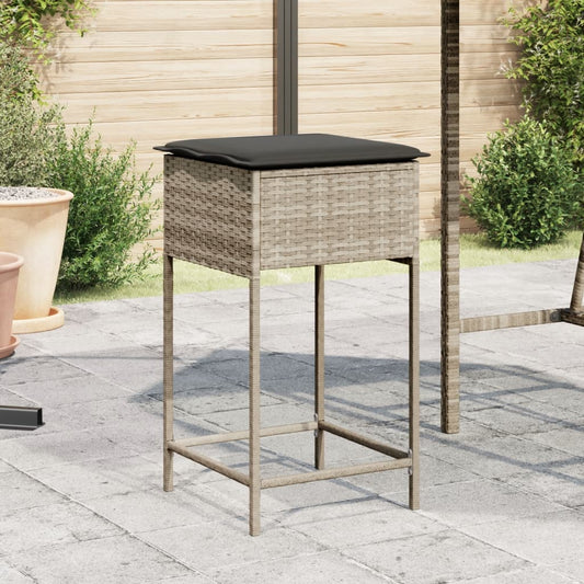 Garten-Barhocker mit Kissen 2 Stk. Hellgrau Poly Rattan