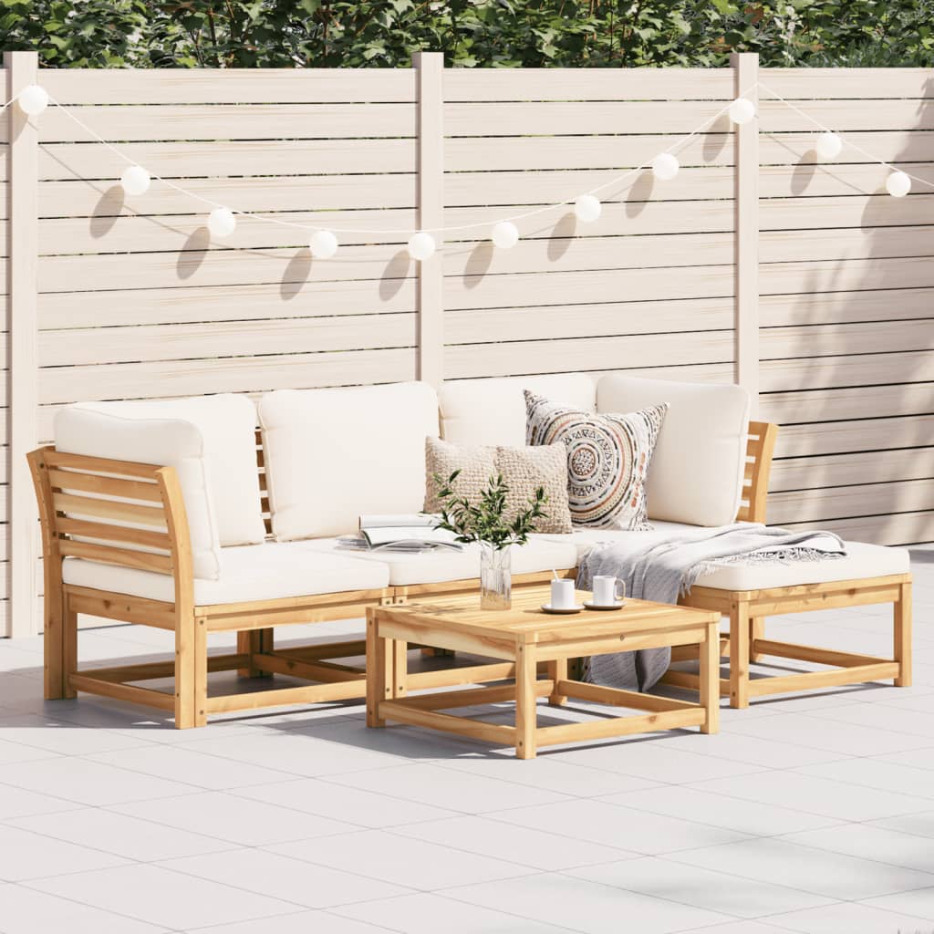 5 pièces. Salon de jardin avec coussins en bois d'acacia massif