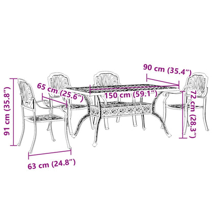 5 pièces. Groupe repas de jardin en fonte d'aluminium bronze