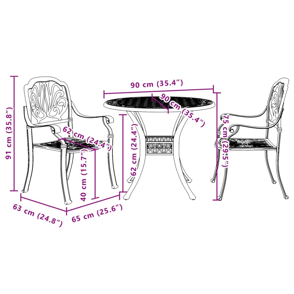 3-tlg. Bistro-Set Bronzen Aluminiumguss