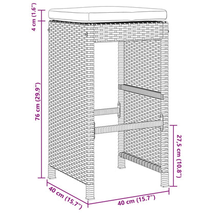 Garten-Barhocker mit Kissen 2 Stk. Schwarz Poly Rattan