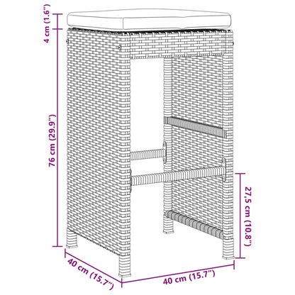 Garten-Barhocker mit Kissen 4 Stk. Grau Poly Rattan