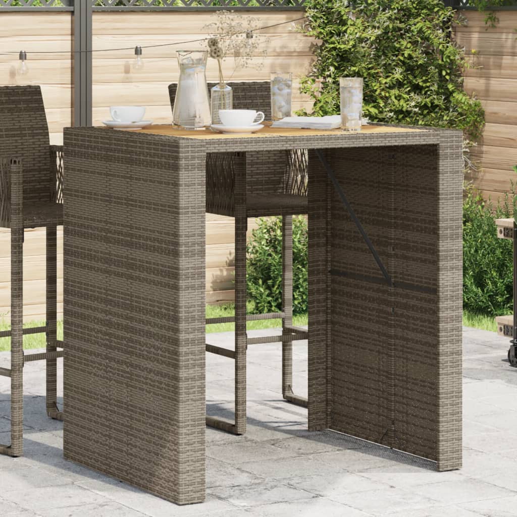 Table de jardin avec plateau en bois gris 105x80x110 cm poly rotin