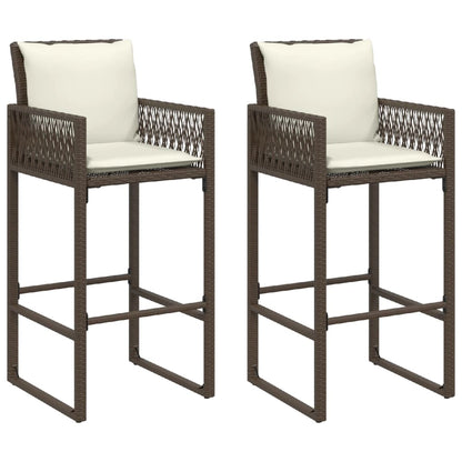 Tabourets de bar de jardin avec coussins 2 pcs Poly rotin marron