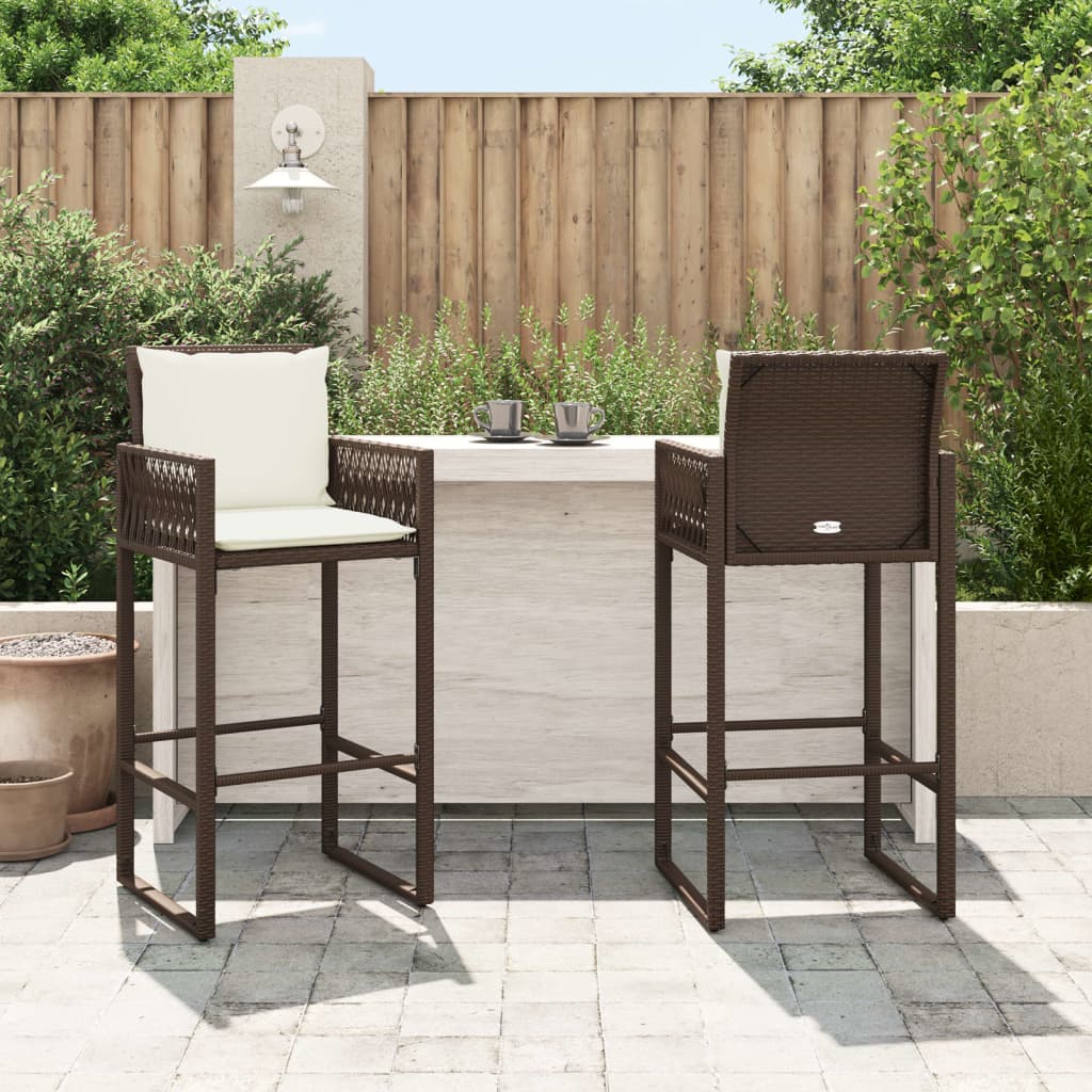 Tabourets de bar de jardin avec coussins 2 pcs Poly rotin marron