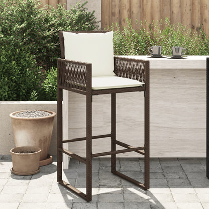 Tabourets de bar de jardin avec coussins 2 pcs Poly rotin marron