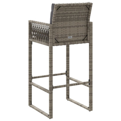 Garten-Barhocker mit Kissen 2 Stk. Grau Poly Rattan