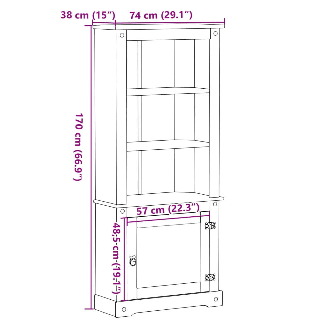 Alacena Corona 74x38x170 cm madera maciza de pino