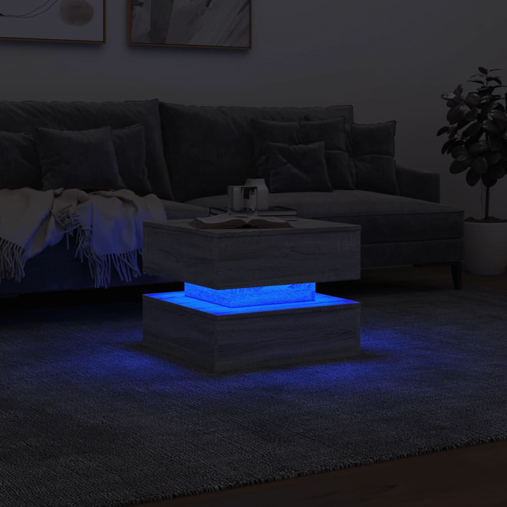 Couchtisch mit LED-Leuchten Grau Sonoma 50x50x40 cm