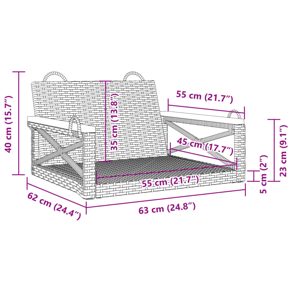 Hängesessel Grau 63x62x40 cm Poly Rattan