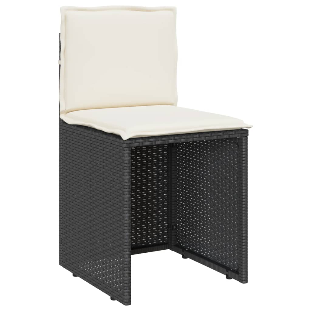 3-tlg. Bistro-Set mit Kissen Schwarz Poly Rattan