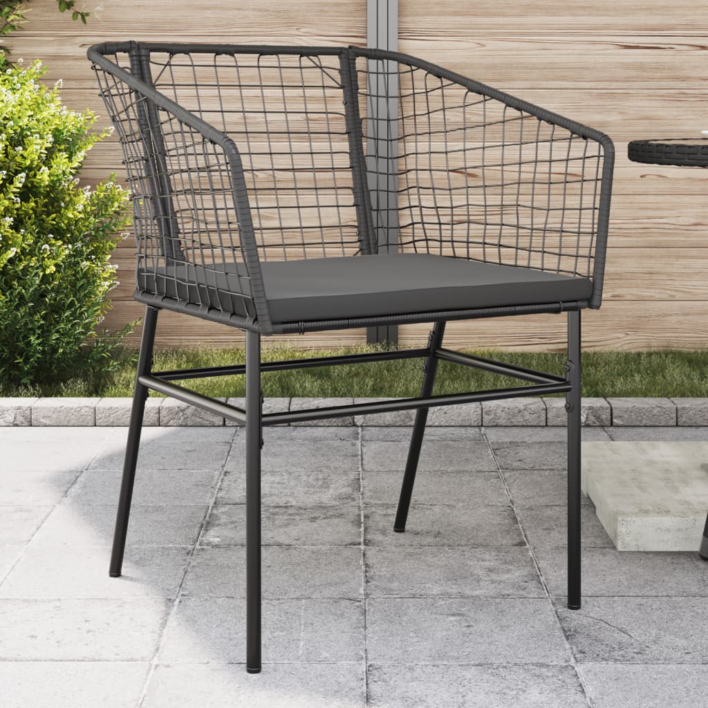 Gartenstühle 2 Stk. mit Kissen Schwarz Poly Rattan Medium 