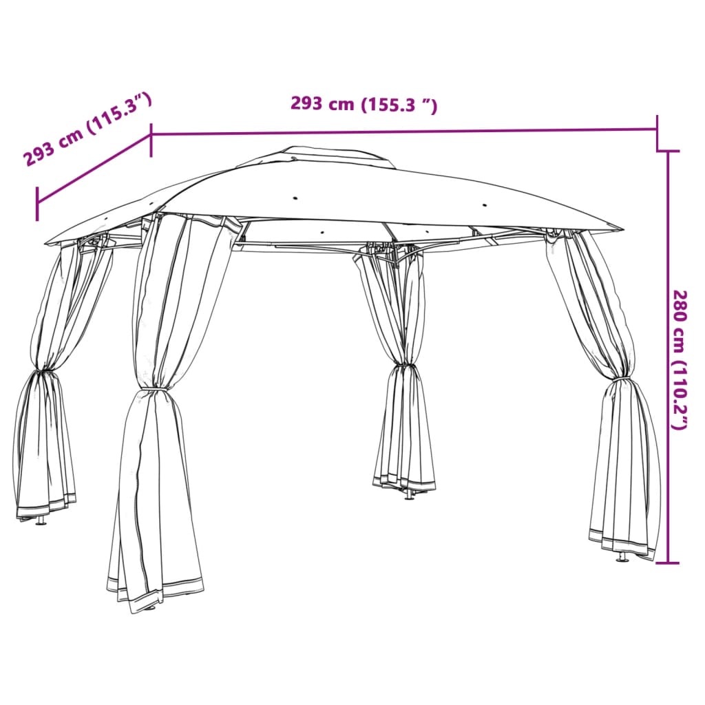 Pavillon mit Doppeldach & Netzwänden Taupe 2,93x2,93 m Stahl