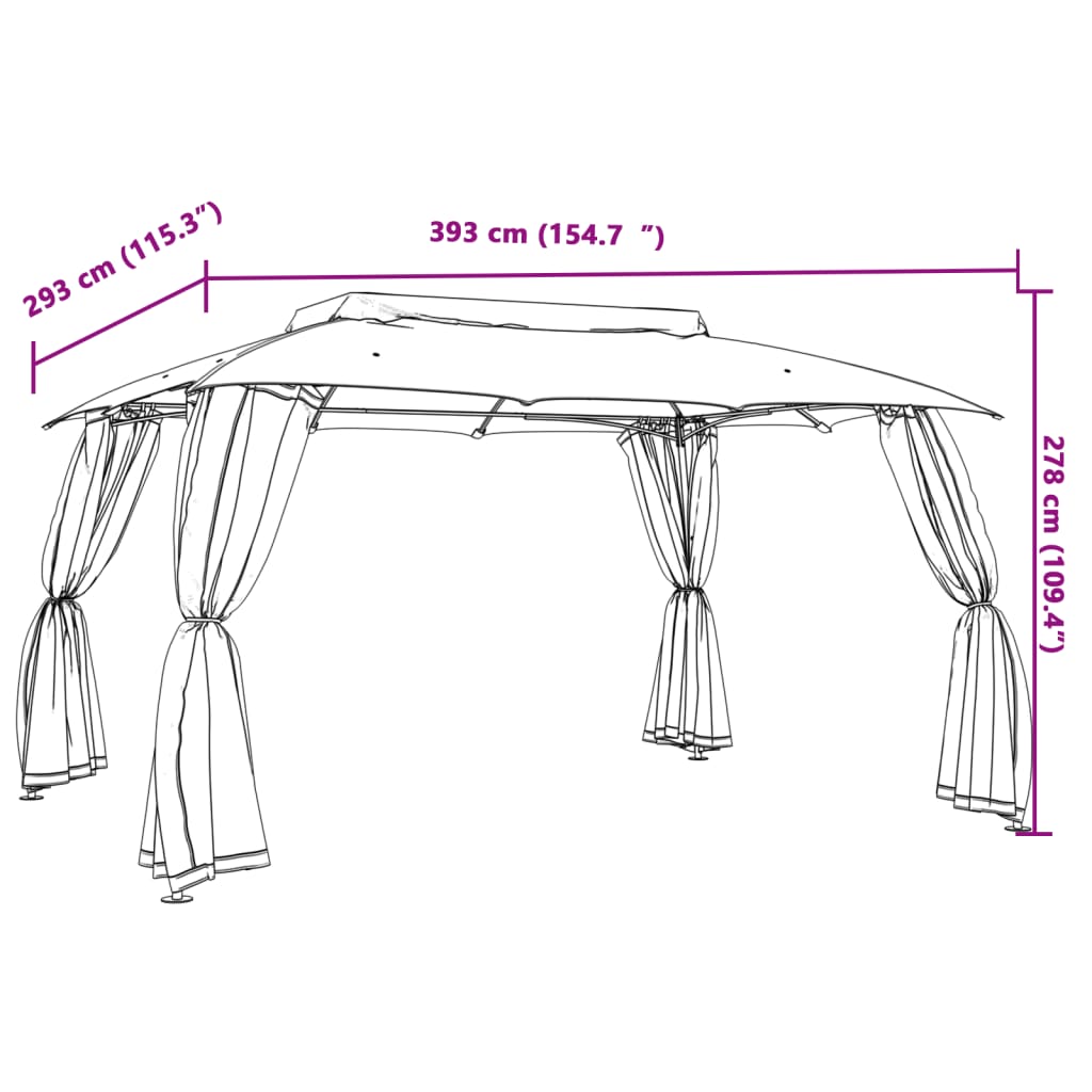 Pavillon mit Doppeldach & Netzwänden Taupe 3,93x2,93 m Stahl