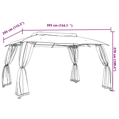 Pavillon mit Doppeldach & Netzwänden Taupe 3,93x2,93 m Stahl