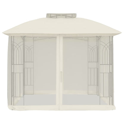 Pavillon mit Doppeldach & Netzwänden Creme 2,94x2,94 m Stahl