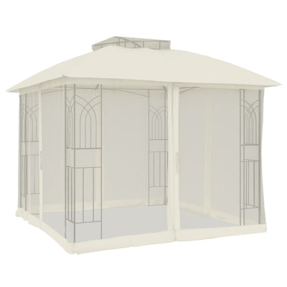 Pavillon mit Doppeldach & Netzwänden Creme 2,94x2,94 m Stahl