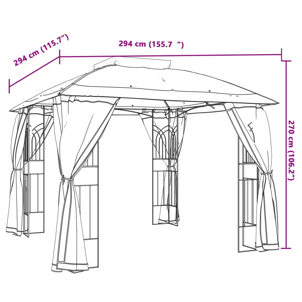 Pavillon mit Doppeldach & Netzwänden Creme 2,94x2,94 m Stahl