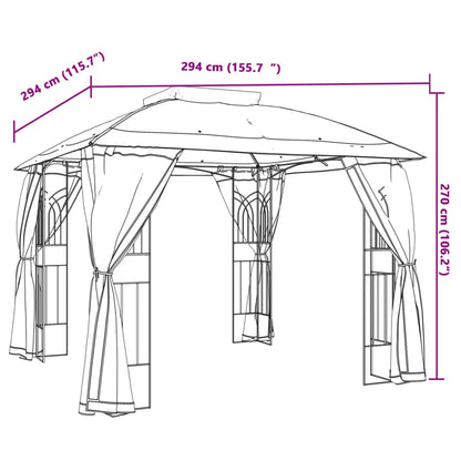 Pavillon mit Doppeldach & Netzwänden Creme 2,94x2,94 m Stahl