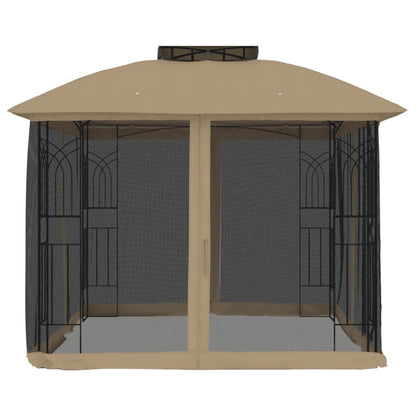 Pavillon mit Doppeldach & Netzwänden Taupe 2,94x2,94 m Stahl