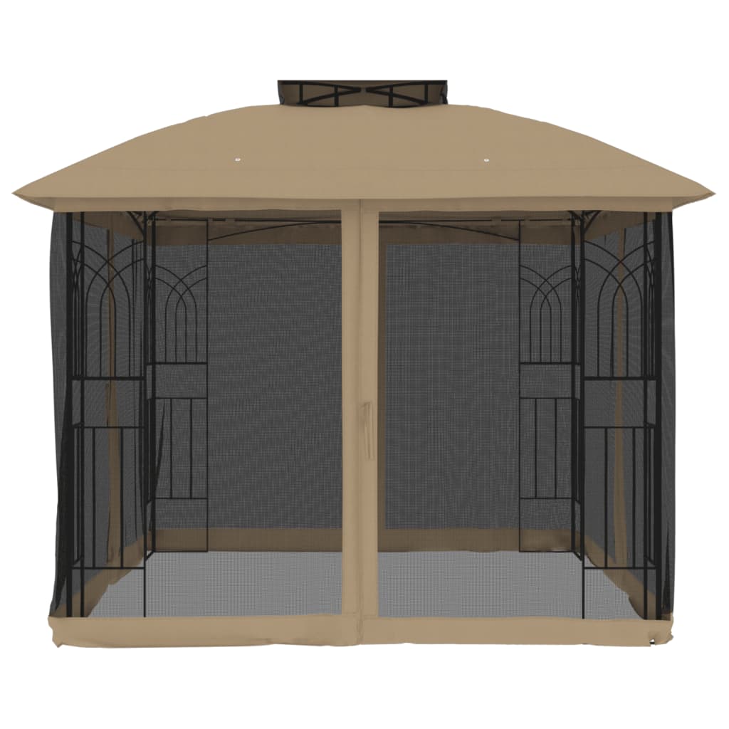 Pavillon mit Doppeldach & Netzwänden Taupe 2,94x2,94 m Stahl