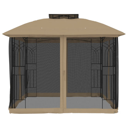 Pavillon mit Doppeldach & Netzwänden Taupe 2,94x2,94 m Stahl