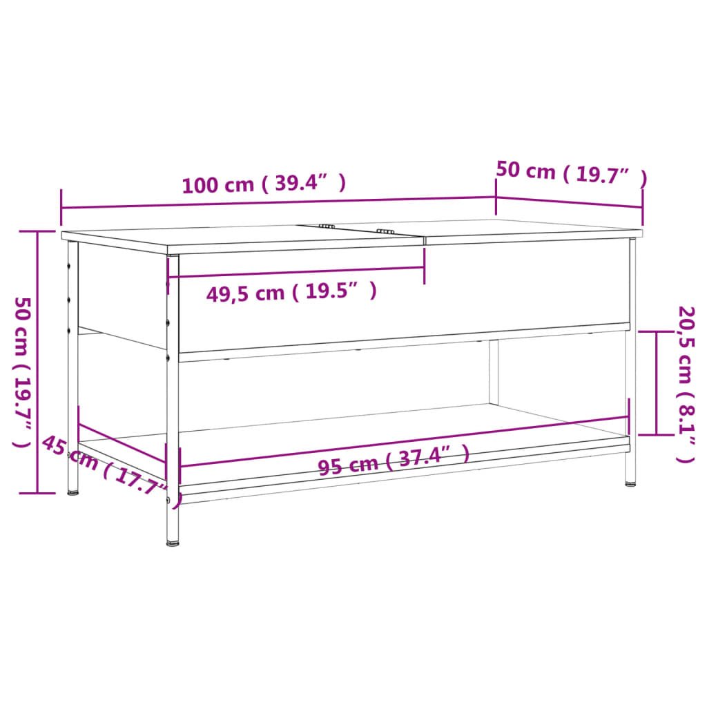 Couchtisch Räuchereiche 100x50x50 cm Holzwerkstoff und Metall