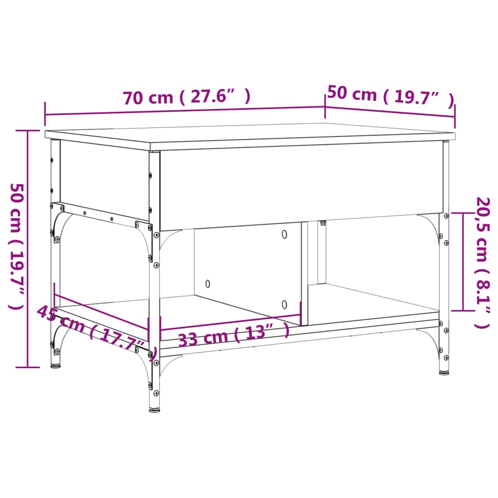 Table basse aspect chêne marron 70x50x50 cm matière bois métal