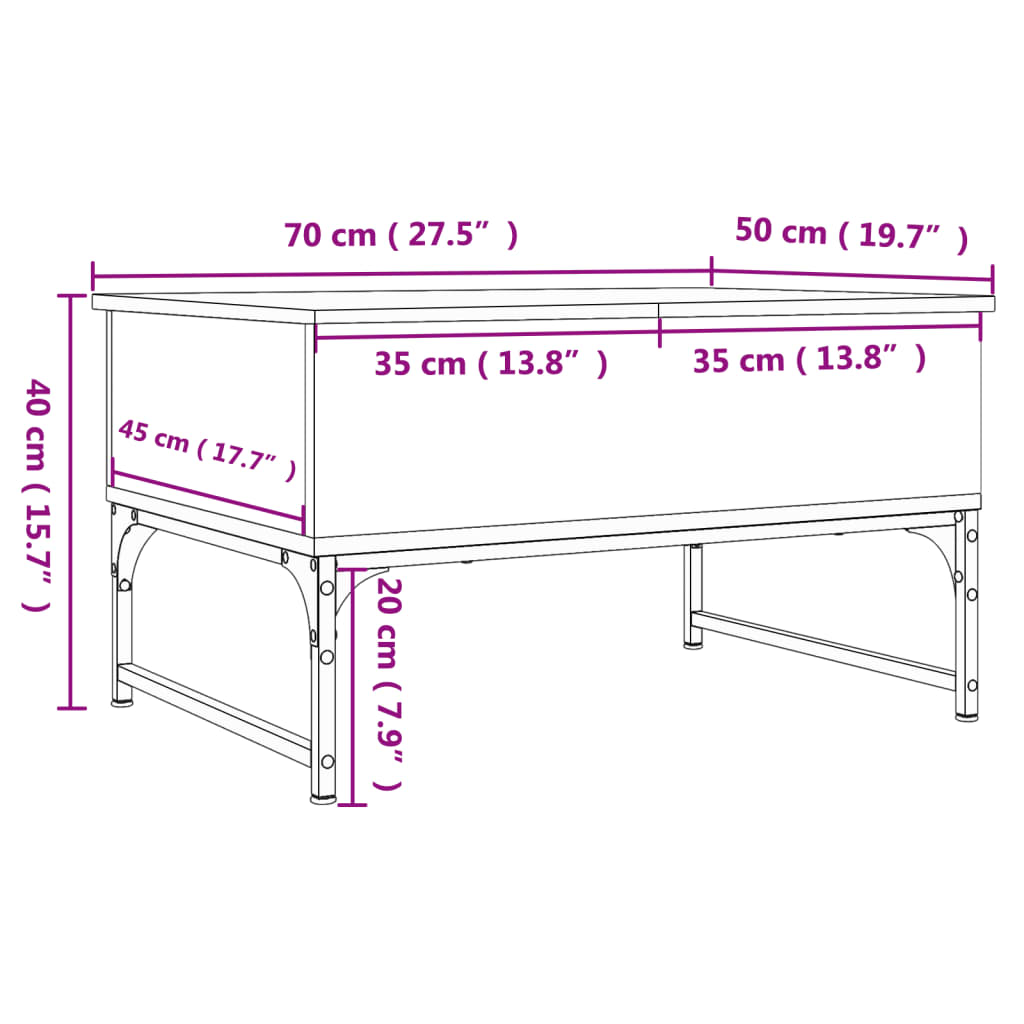 Couchtisch Braun Eichen-Optik 70x50x40 cm Holzwerkstoff Metall