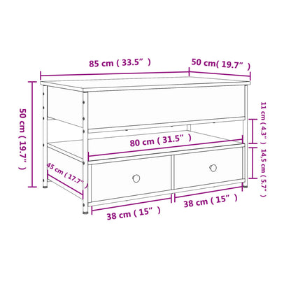 Mesa de centro aspecto roble marrón 85x50x50 cm madera material metal