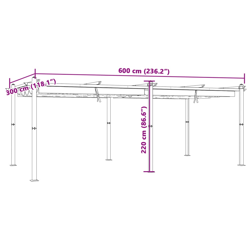 Gartenpavillon mit Ausziehbarem Dach Anthrazit 3x6 m Aluminium