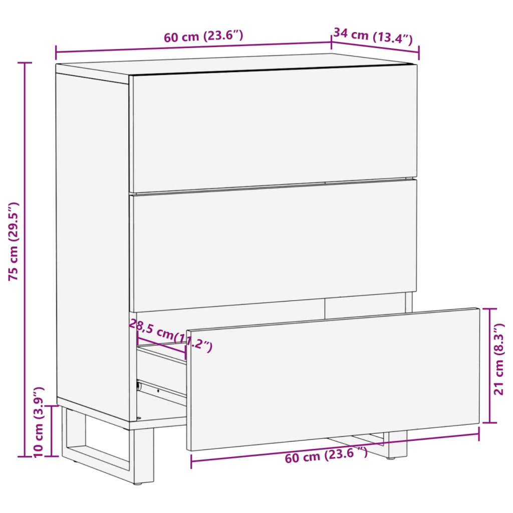 Buffet marron 60x34x75 cm en bois de manguier massif